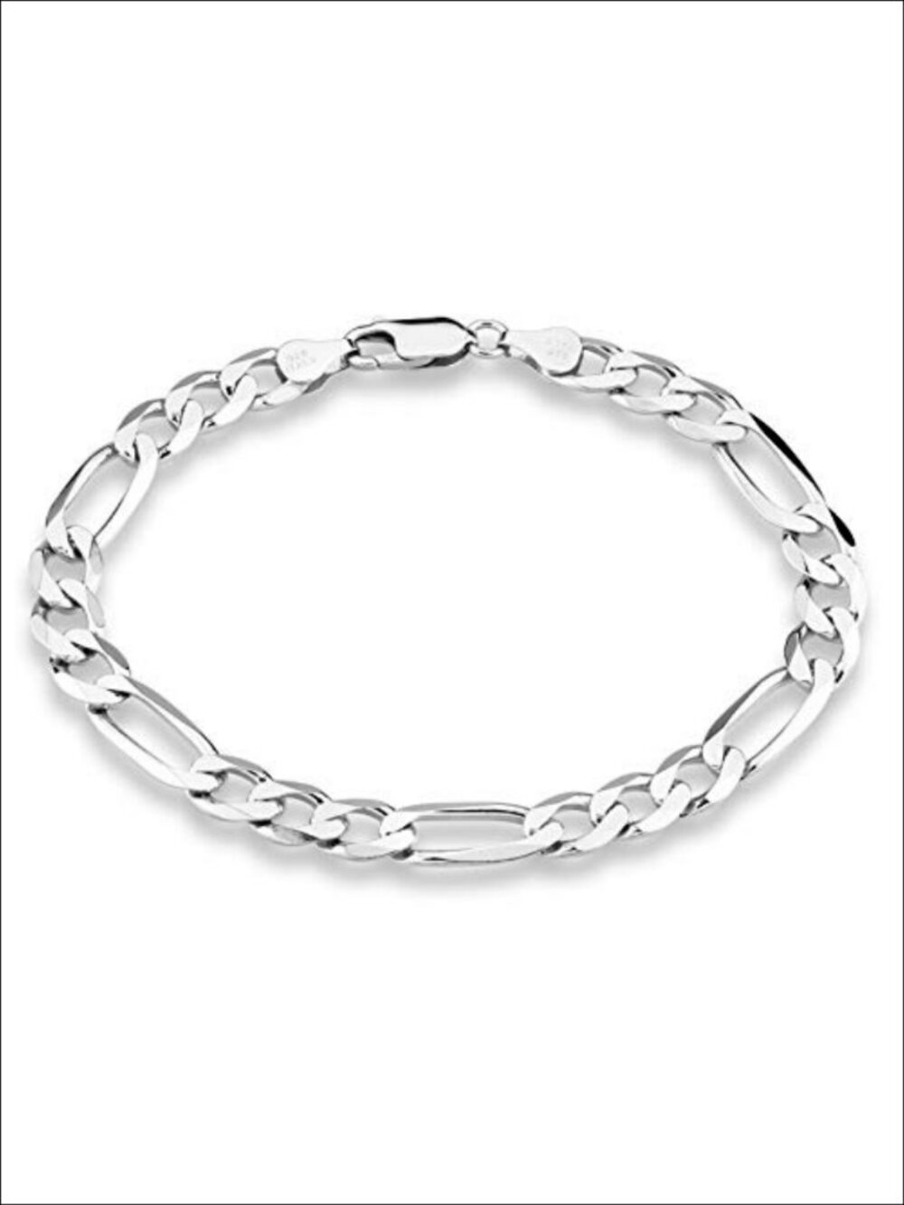 Italian 925 Sterling Silver 7mm Figaro Chain Bracelet Men